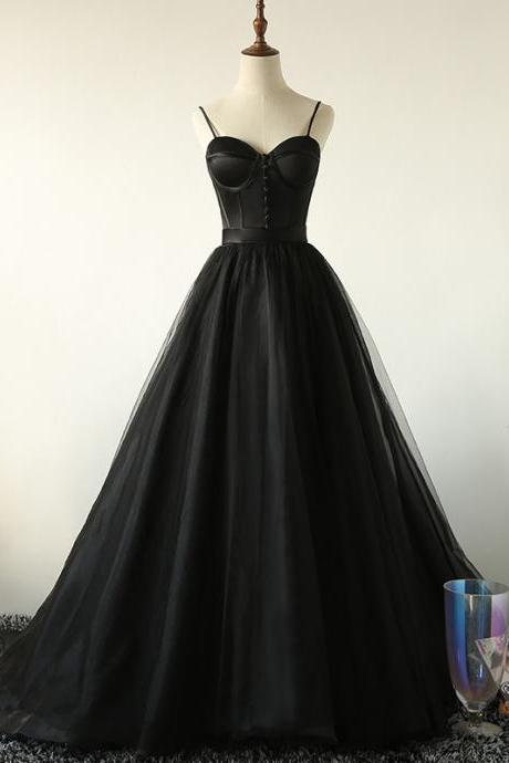 Black Tulle Long Prom Dress, Black Evening Dress