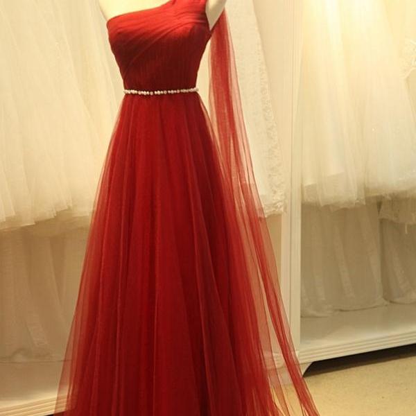 Real Beauty Simple Red Long Prom Dresses,One Shoulder Evening Dresses